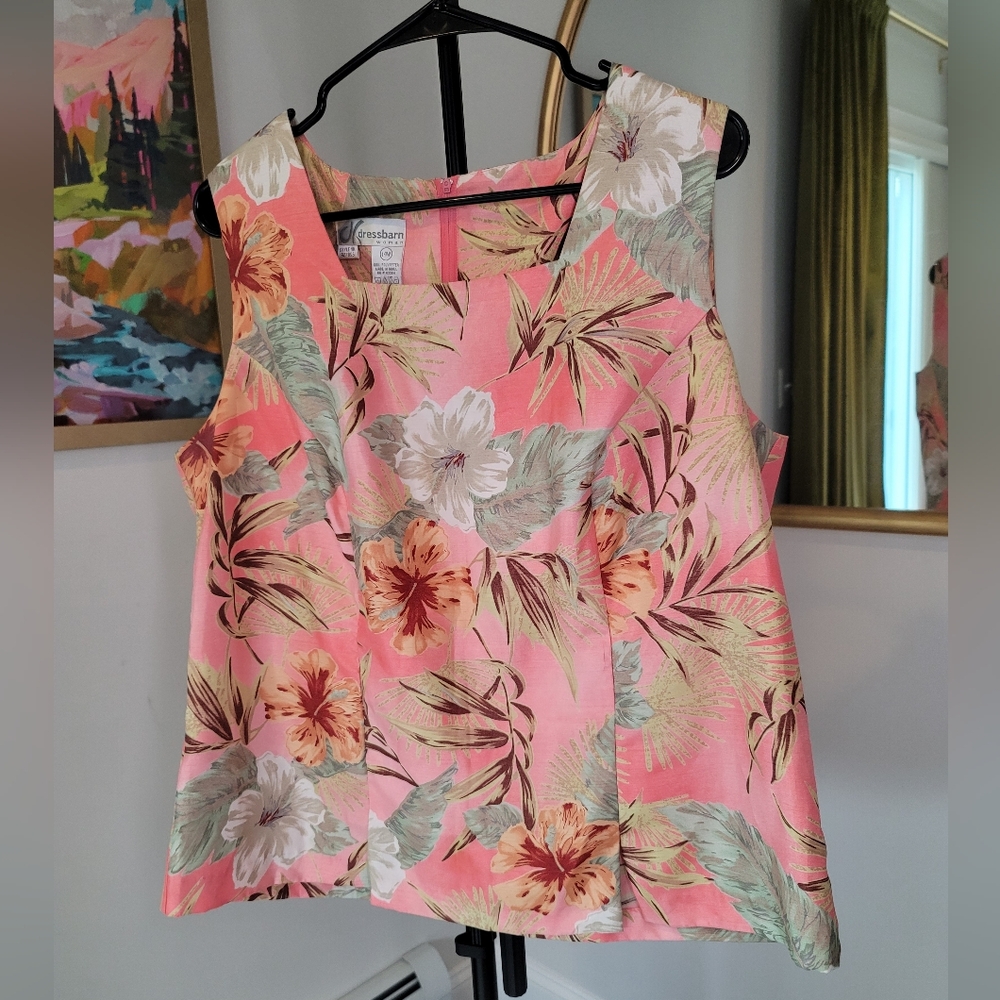 Dress Barn Floral Full Back Zip Top Size 14W